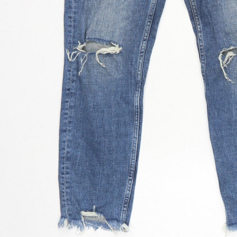 H&M Women Blue UK 8 Boyfriend Distressed Girlfriend Fit Jeans