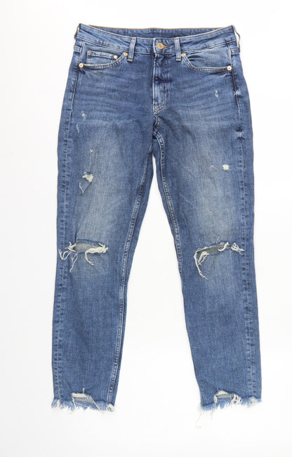 H&M Women Blue UK 8 Boyfriend Distressed Girlfriend Fit Jeans
