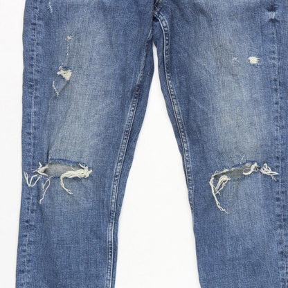 H&M Women Blue UK 8 Boyfriend Distressed Girlfriend Fit Jeans