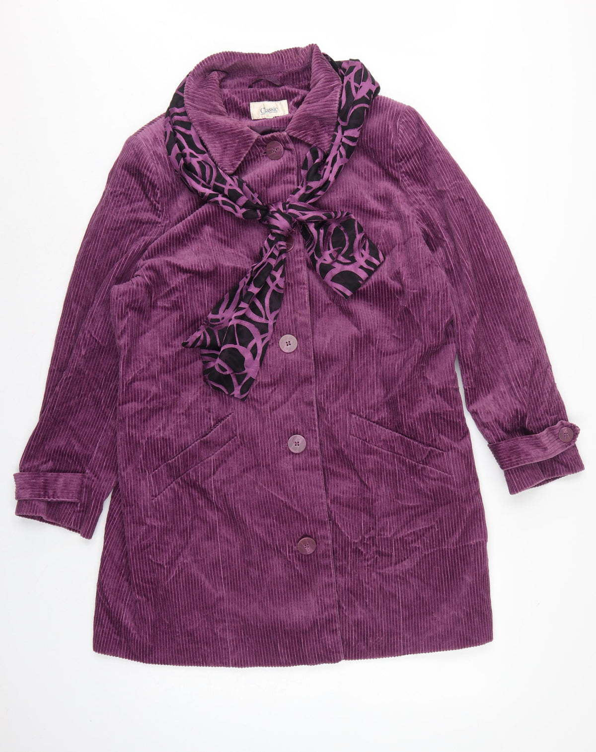 M&S Women Purple UK 18 Corduroy Long Overcoat Scarf