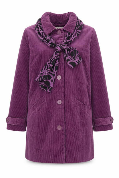 M&S Women Purple UK 18 Corduroy Long Overcoat Scarf