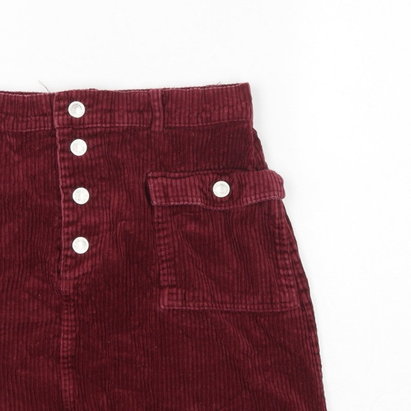 Primark Women Red Corduroy Mini Straight Pencil Skirt UK 14 Pockets