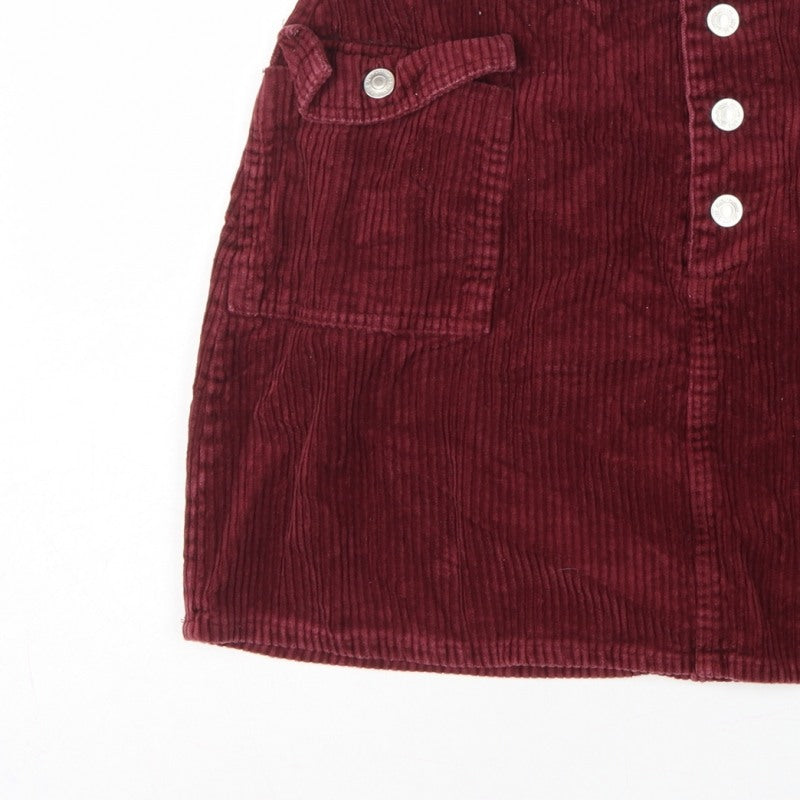 Primark Women Red Corduroy Mini Straight Pencil Skirt UK 14 Pockets