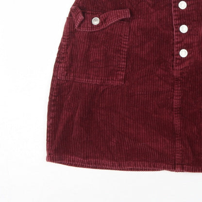 Primark Women Red Corduroy Mini Straight Pencil Skirt UK 14 Pockets