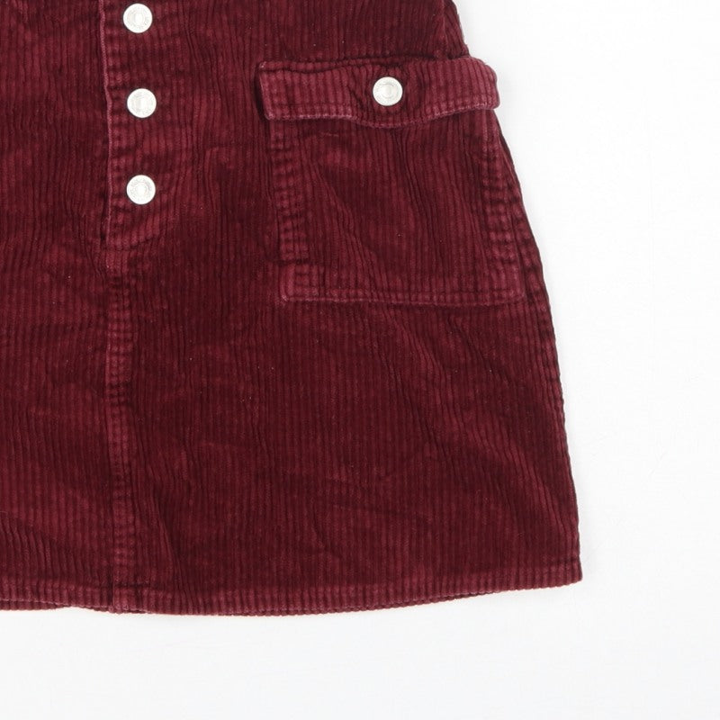 Primark Women Red Corduroy Mini Straight Pencil Skirt UK 14 Pockets