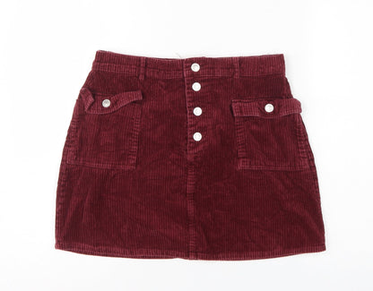 Primark Women Red Corduroy Mini Straight Pencil Skirt UK 14 Pockets