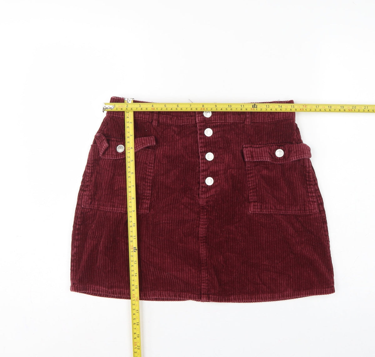 Primark Women Red Corduroy Mini Straight Pencil Skirt UK 14 Pockets