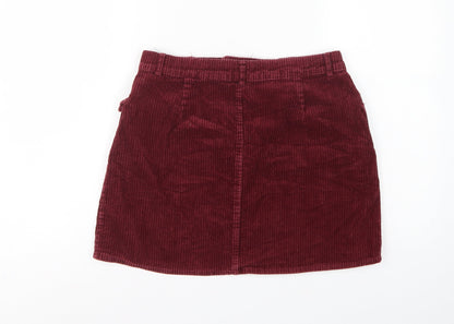 Primark Women Red Corduroy Mini Straight Pencil Skirt UK 14 Pockets