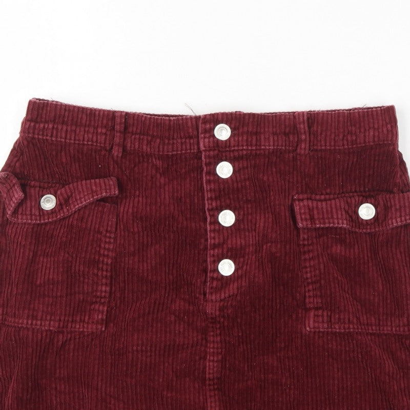 Primark Women Red Corduroy Mini Straight Pencil Skirt UK 14 Pockets