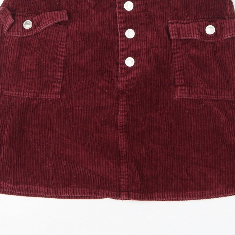 Primark Women Red Corduroy Mini Straight Pencil Skirt UK 14 Pockets