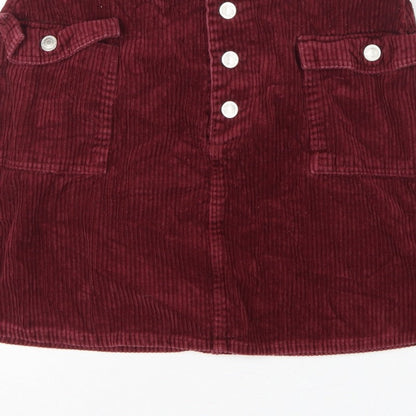 Primark Women Red Corduroy Mini Straight Pencil Skirt UK 14 Pockets