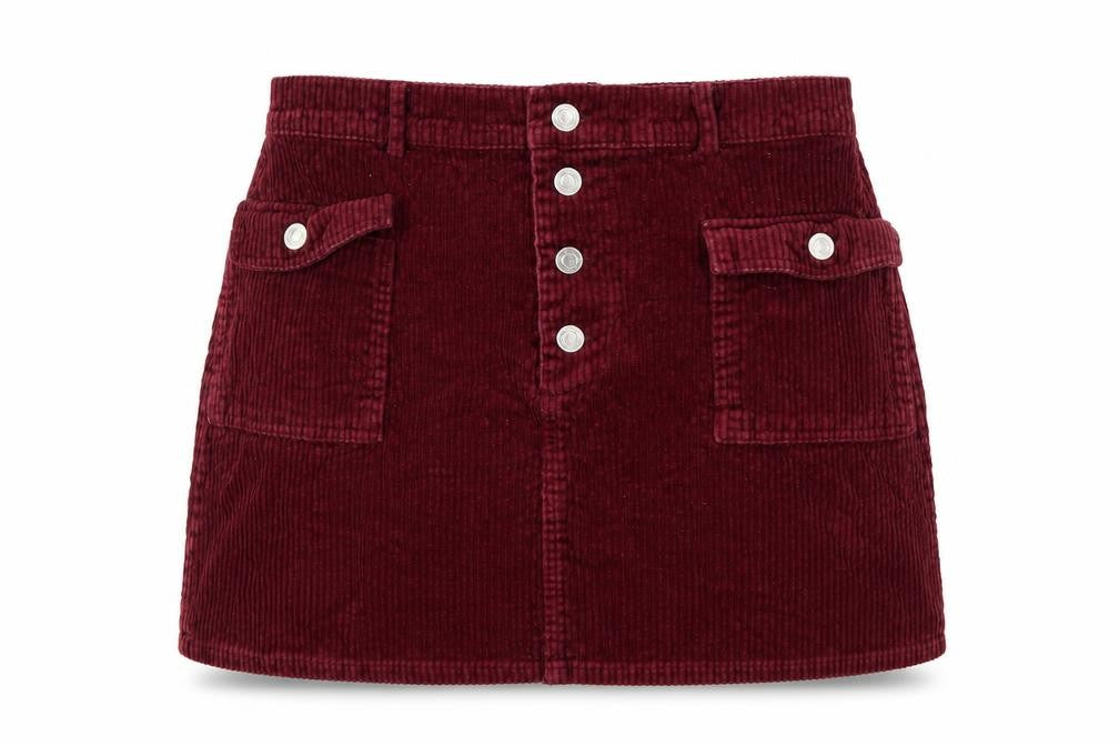 Primark Women Red Corduroy Mini Straight Pencil Skirt UK 14 Pockets