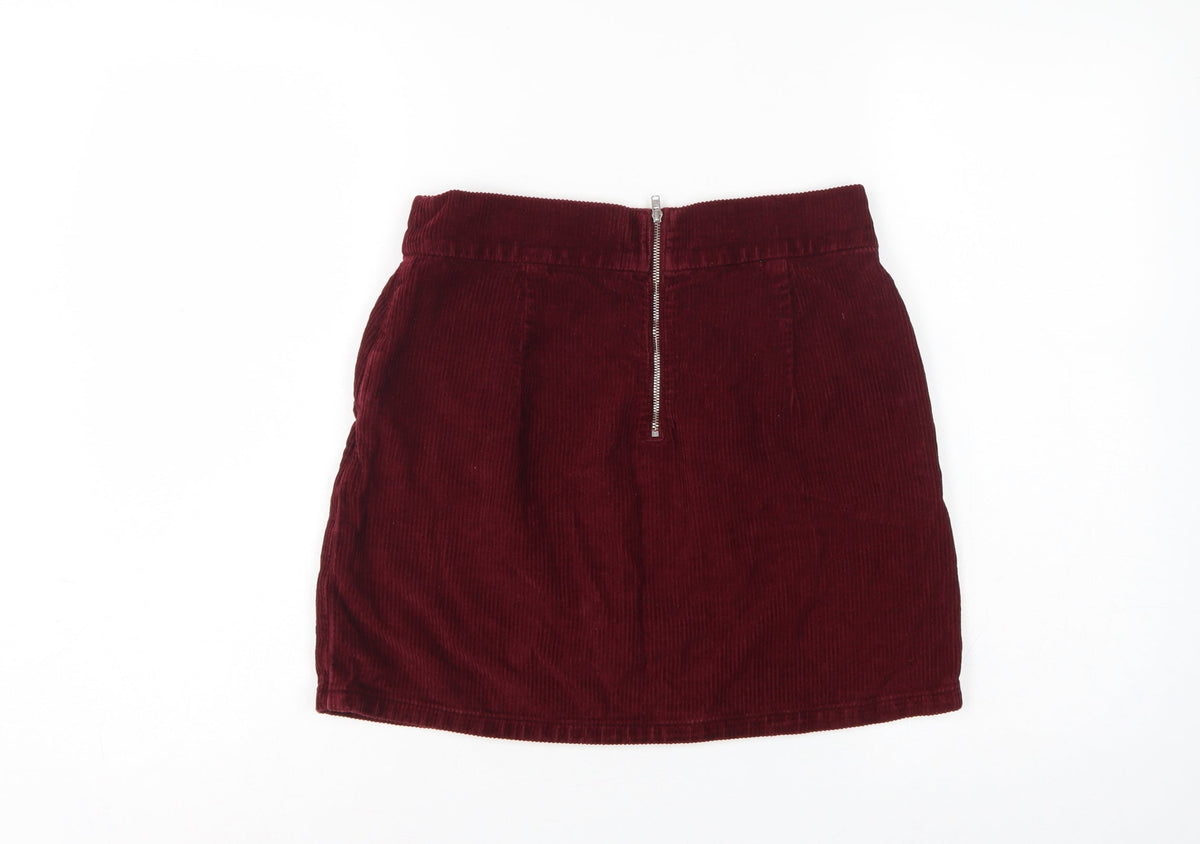 Topshop Moto Women Red Corduroy High Rise Mini Pencil Skirt UK 10