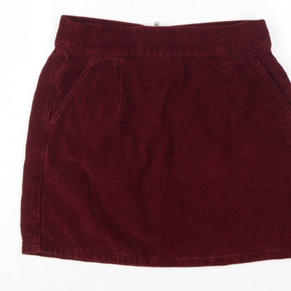 Topshop Moto Women Red Corduroy High Rise Mini Pencil Skirt UK 10