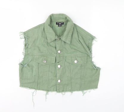 PrettyLittleThing Women Green UK 12 Cropped Denim Frayed Waistcoat