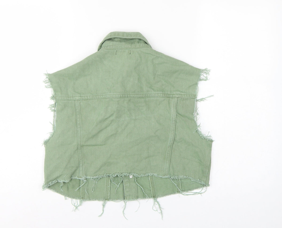PrettyLittleThing Women Green UK 12 Cropped Denim Frayed Waistcoat