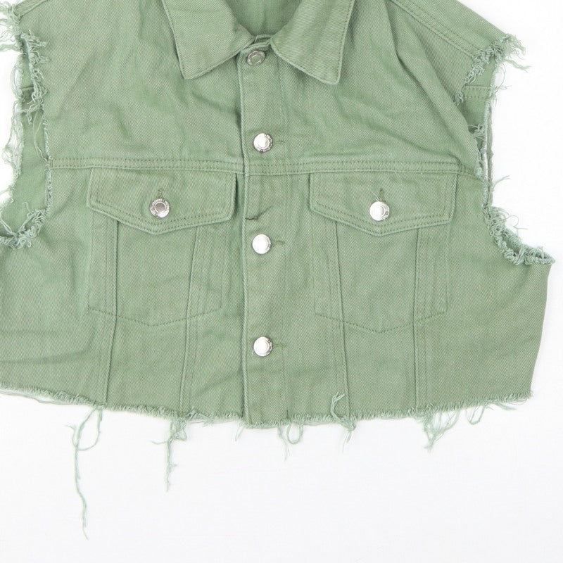 PrettyLittleThing Women Green UK 12 Cropped Denim Frayed Waistcoat