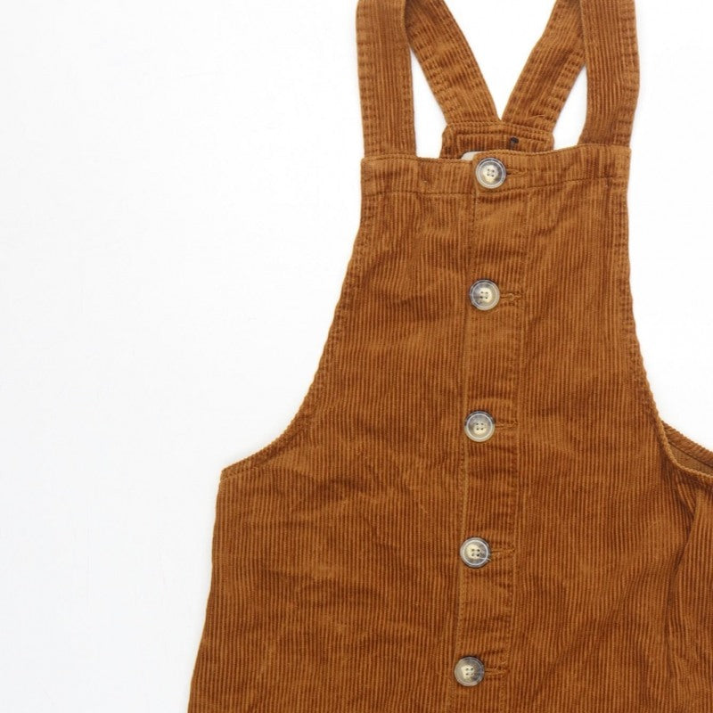 Denim Co Women Brown Corduroy Pinafore Dress UK 8 Button Pocket Mini