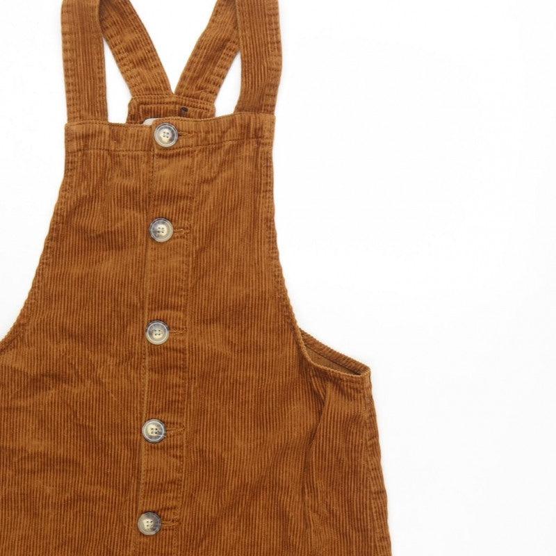 Denim Co Women Brown Corduroy Pinafore Dress UK 8 Button Pocket Mini
