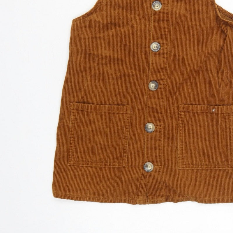 Denim Co Women Brown Corduroy Pinafore Dress UK 8 Button Pocket Mini
