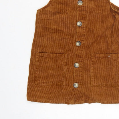 Denim Co Women Brown Corduroy Pinafore Dress UK 8 Button Pocket Mini