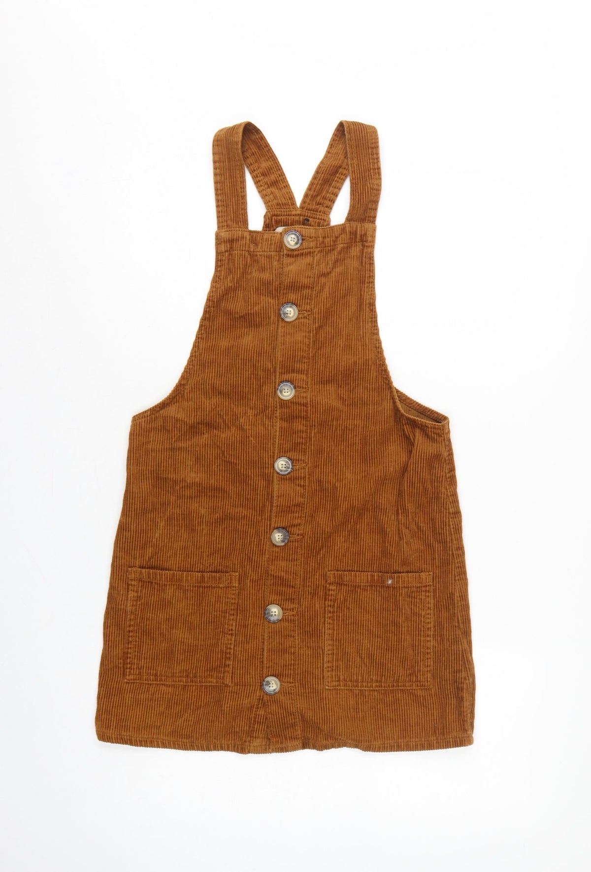 Denim Co Women Brown Corduroy Pinafore Dress UK 8 Button Pocket Mini
