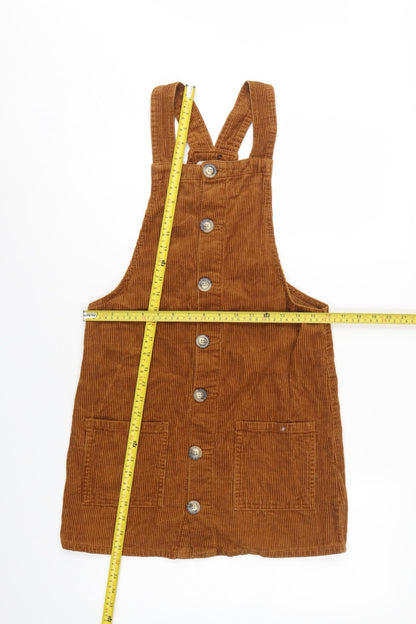 Denim Co Women Brown Corduroy Pinafore Dress UK 8 Button Pocket Mini