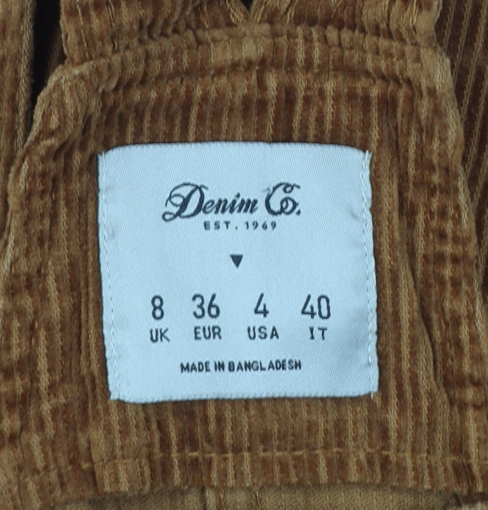 Denim Co Women Brown Corduroy Pinafore Dress UK 8 Button Pocket Mini