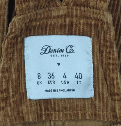 Denim Co Women Brown Corduroy Pinafore Dress UK 8 Button Pocket Mini
