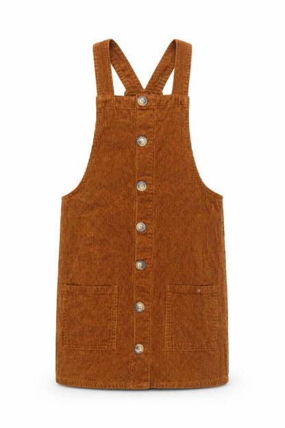 Denim Co Women Brown Corduroy Pinafore Dress UK 8 Button Pocket Mini