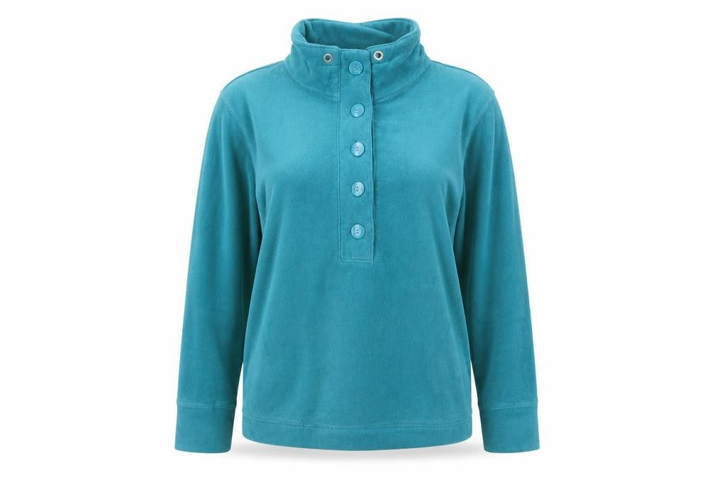 TU Women’s Teal Blue Size 14 Fleece Henley Button Sweatshirt