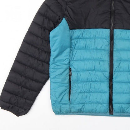 George Men’s XL Black Blue Quilted Puffer Jacket Full Zip