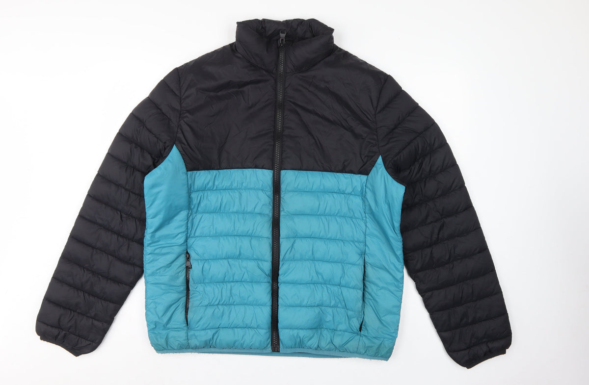 George Men’s XL Black Blue Quilted Puffer Jacket Full Zip