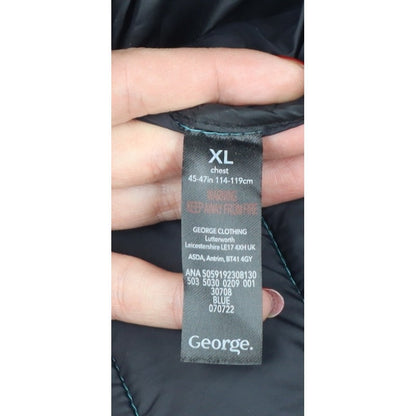 George Men’s XL Black Blue Quilted Puffer Jacket Full Zip