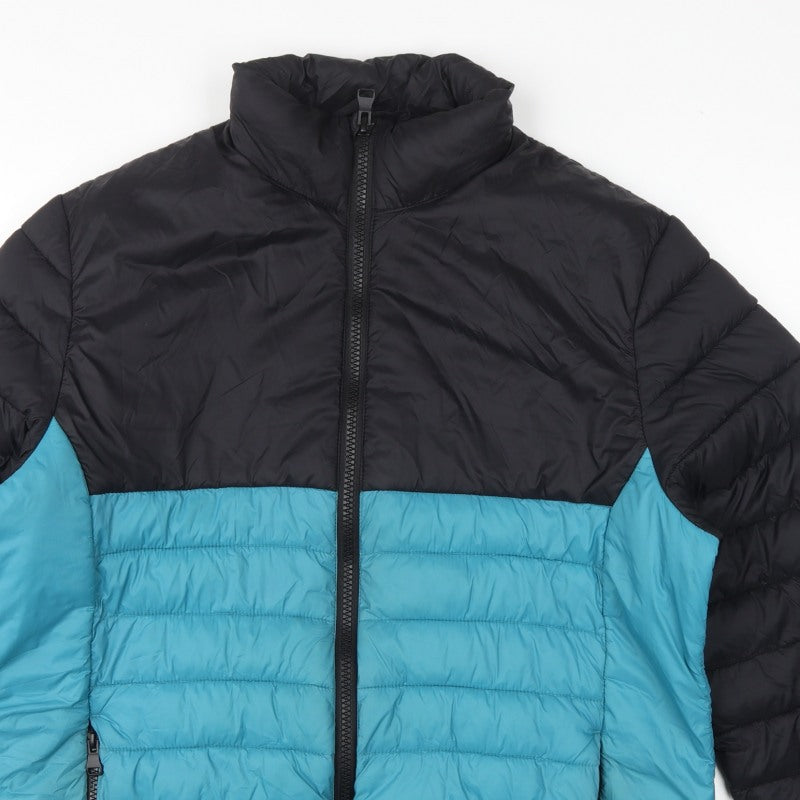 George Men’s XL Black Blue Quilted Puffer Jacket Full Zip
