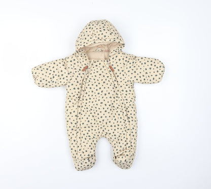 H&M Unisex Baby Beige Spotted Hooded Padded Snowsuit Newborn