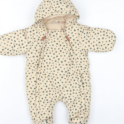 H&M Unisex Baby Beige Spotted Hooded Padded Snowsuit Newborn