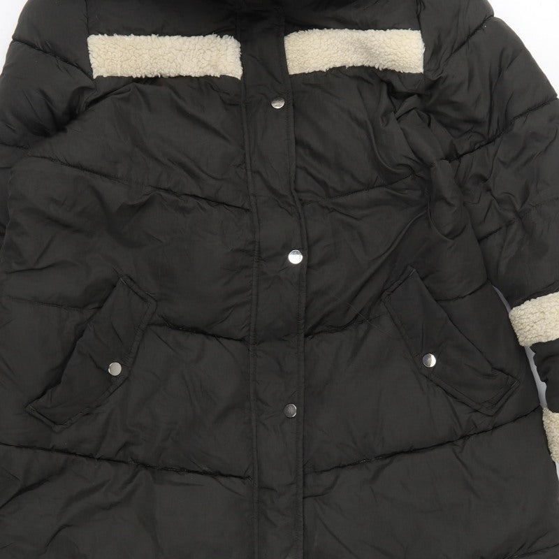 Next Women’s Black UK 16 Petite Long Hooded Puffer Coat