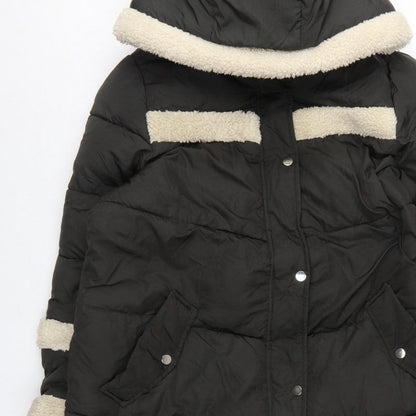 Next Women’s Black UK 16 Petite Long Hooded Puffer Coat