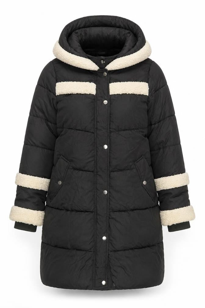 Next Women’s Black UK 16 Petite Long Hooded Puffer Coat