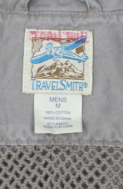 TravelSmith Men’s Grey M Cotton Outdoor Fishing Utility Waistcoat