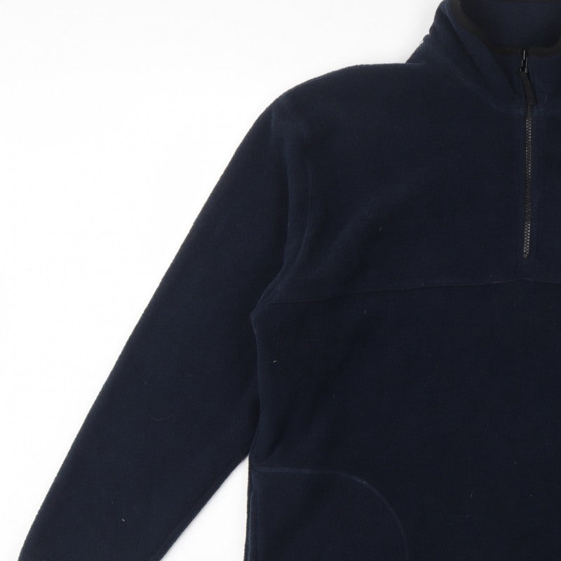 George Men Blue L 1/4 Zip Fleece Sweatshirt High Neck Pockets