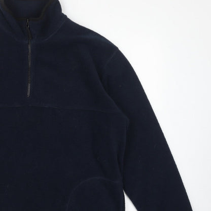 George Men Blue L 1/4 Zip Fleece Sweatshirt High Neck Pockets