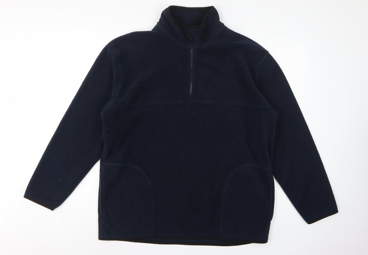 George Men Blue L 1/4 Zip Fleece Sweatshirt High Neck Pockets