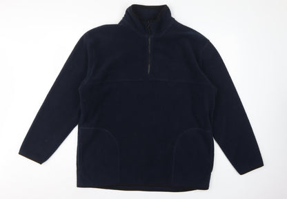 George Men Blue L 1/4 Zip Fleece Sweatshirt High Neck Pockets