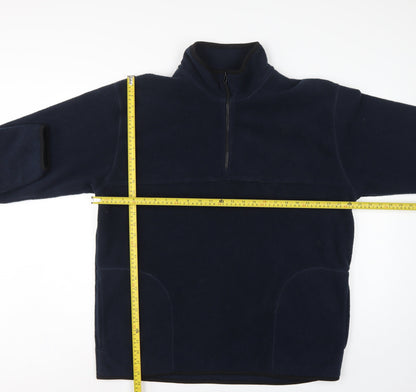 George Men Blue L 1/4 Zip Fleece Sweatshirt High Neck Pockets