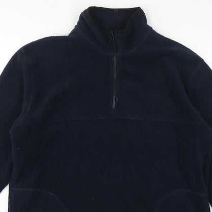 George Men Blue L 1/4 Zip Fleece Sweatshirt High Neck Pockets