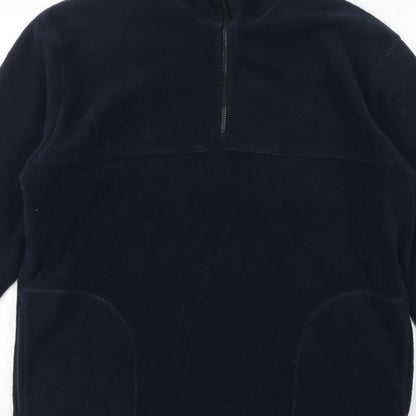 George Men Blue L 1/4 Zip Fleece Sweatshirt High Neck Pockets