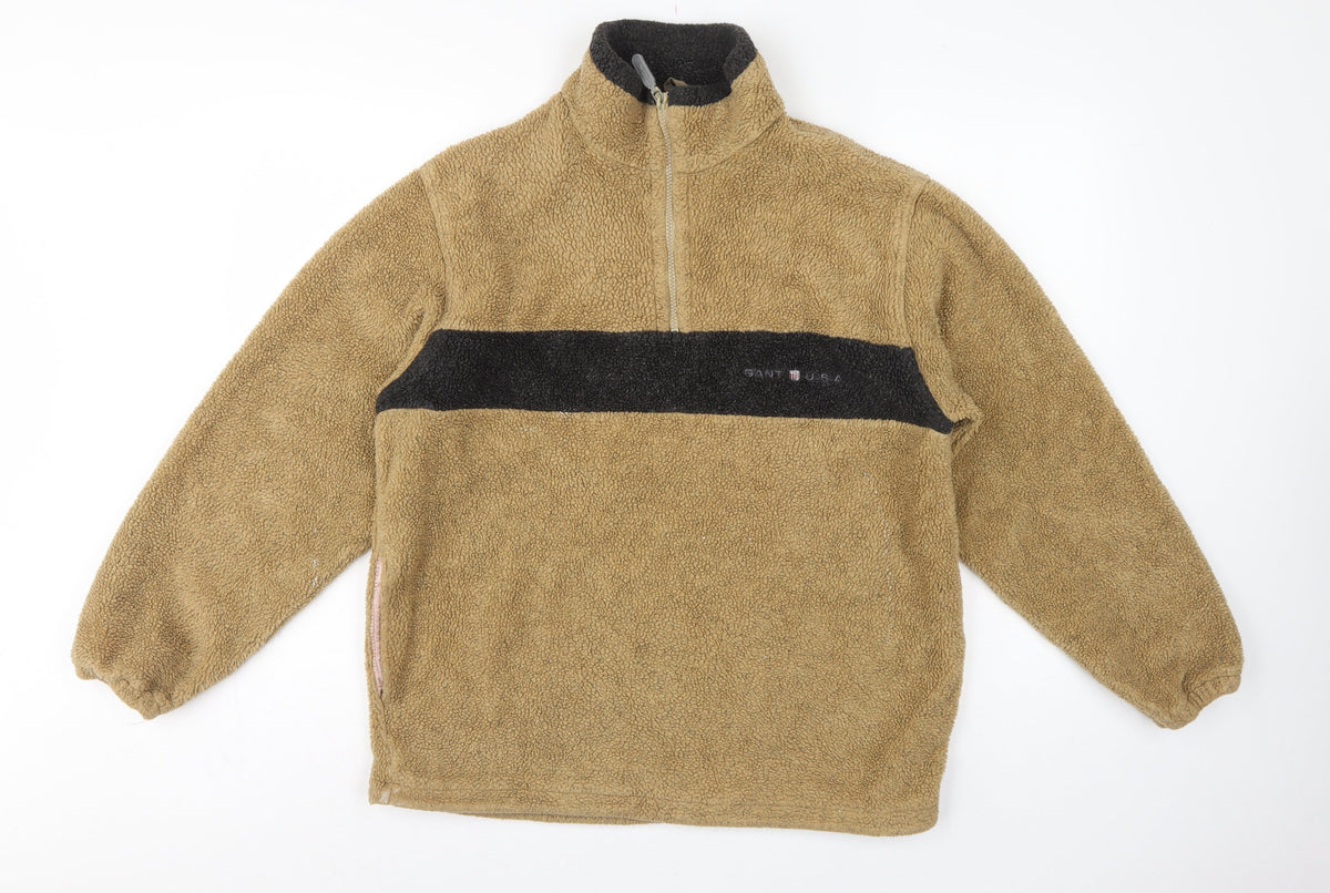 GANT Sport Men’s Beige M 1/4 Zip Fleece Pullover Sweatshirt Logo