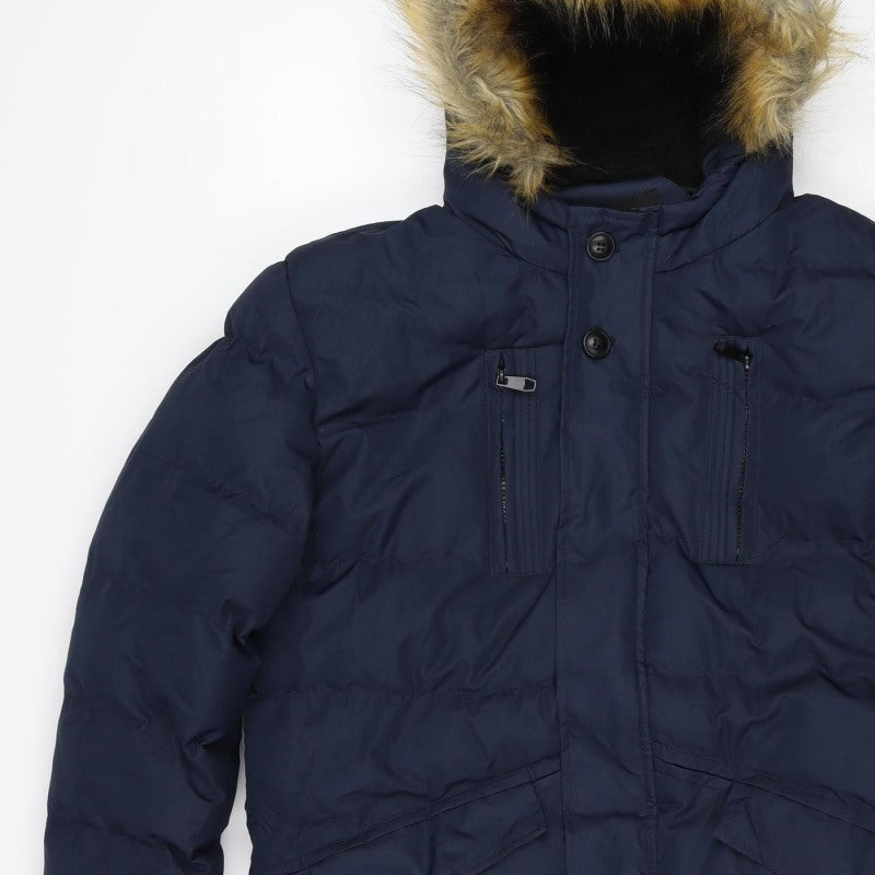 Soul Star Unisex Navy L Padded Faux Fur Hood Parka Jacket